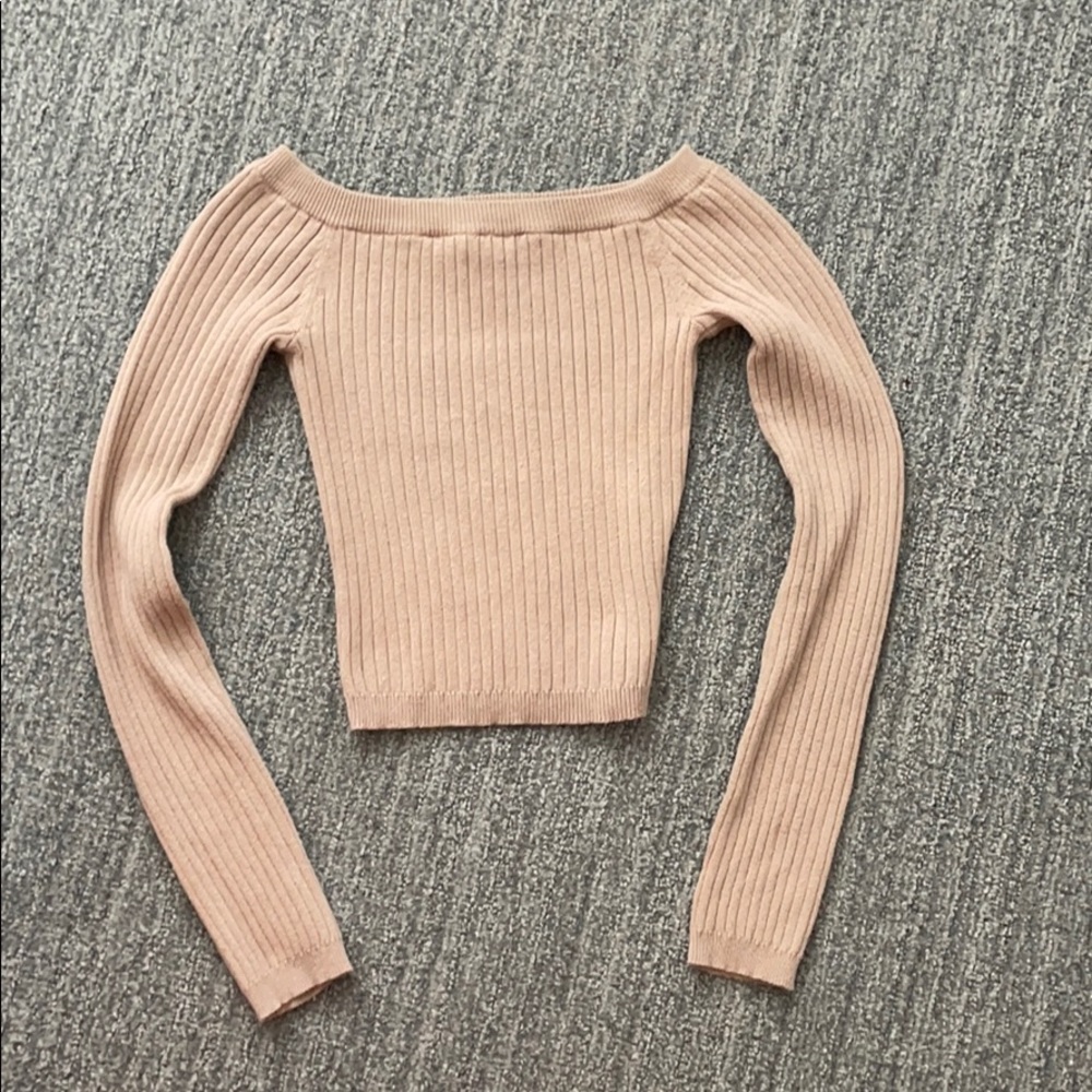 Long sleeve off the shoulder crop top sweater